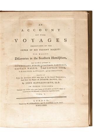 TRAVEL  COOK, JAMES. Complete set of first editions of the Southern Hemisphere, South Pole, and Pacific Ocean voyages. 1773-77-84